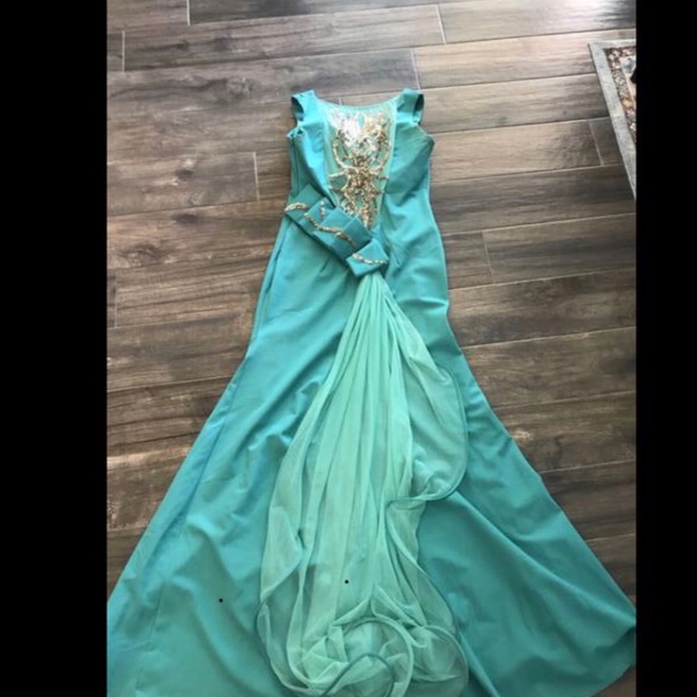 Teal and gold gown - Picture 2 of 2